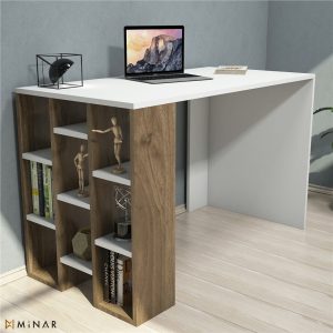 Modern-Computer-Desk-Study-Table-With-Bookshelves-Finished-in-Walnut-297346463090 – product image
