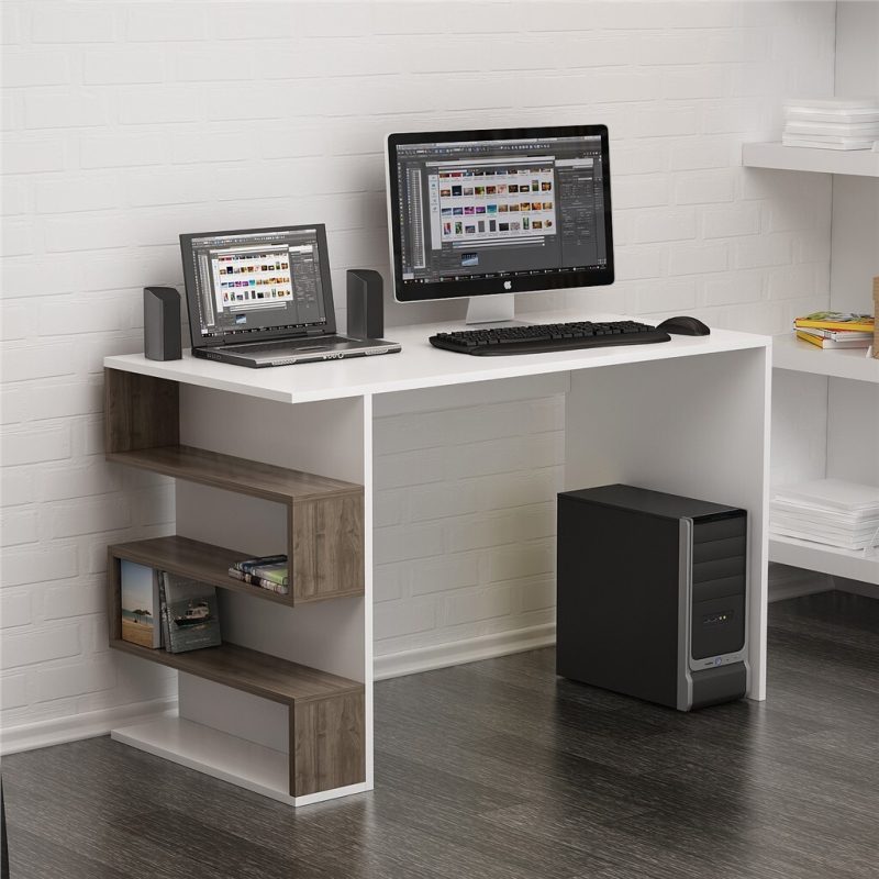 Limber Modern Walnut Computer Desk with Bookshelves – 120cm