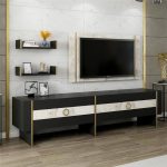 Large-Modern-Marble-Pattern-TV-Cabinet-with-Back-Panel-Wall-Shelfs-BlackGold-296535496722-2 – product image