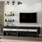 Large-Modern-Marble-Pattern-TV-Cabinet-with-Back-Panel-Wall-Shelfs-BlackGold-296535496722-3 – product image
