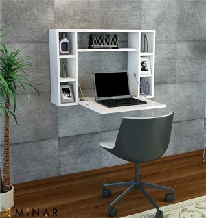 Omega-Wall-Mounted-Folding-Desk-With-Integrated-Bookcase-White-297265001803 – product image