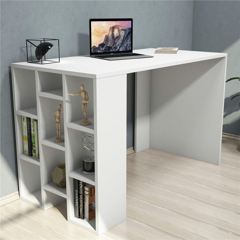 Modern-Computer-Desk-Study-Table-With-Bookshelves-Finished-in-White-297346482204 – product image