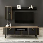 Monity-Black-and-Gold-TV-Cabinet-With-Floating-Shelf-Wall-Unit-296564642314 – product image