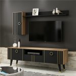 Monity-Black-and-Gold-TV-Cabinet-With-Floating-Shelf-Wall-Unit-296564642314-3 – product image