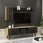 Monity-Black-and-Gold-TV-Cabinet-With-Floating-Shelf-Wall-Unit-296564642314-4 – product image