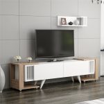 Modern-TV-Cabinet-with-2-Side-Tables-Floating-Wall-Shelf-White-296534087465-2 – product image