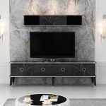 Large-Modern-Marble-Pattern-TV-Cabinet-with-Wall-Unit-Finished-in-BlackSilver-296564647916 – product image