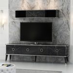 Large-Modern-Marble-Pattern-TV-Cabinet-with-Wall-Unit-Finished-in-BlackSilver-296564647916-3 – product image
