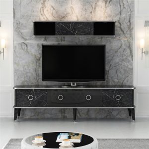 Large-Modern-Marble-Pattern-TV-Cabinet-with-Wall-Unit-Finished-in-BlackSilver-296564647916 – product image