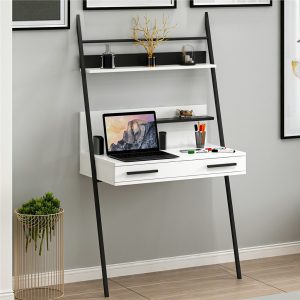 Hang-Wall-Mounted-Home-Office-Study-Desk-With-Floating-Shelve-White-Black-297229768767 – product image