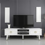 Modern-TV-Stand-150cm-High-Gloss-White-Gold-With-2-Wall-Panels-296985295387 – product image
