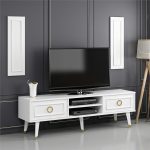 Modern-TV-Stand-150cm-High-Gloss-White-Gold-With-2-Wall-Panels-296985295387-2 – product image