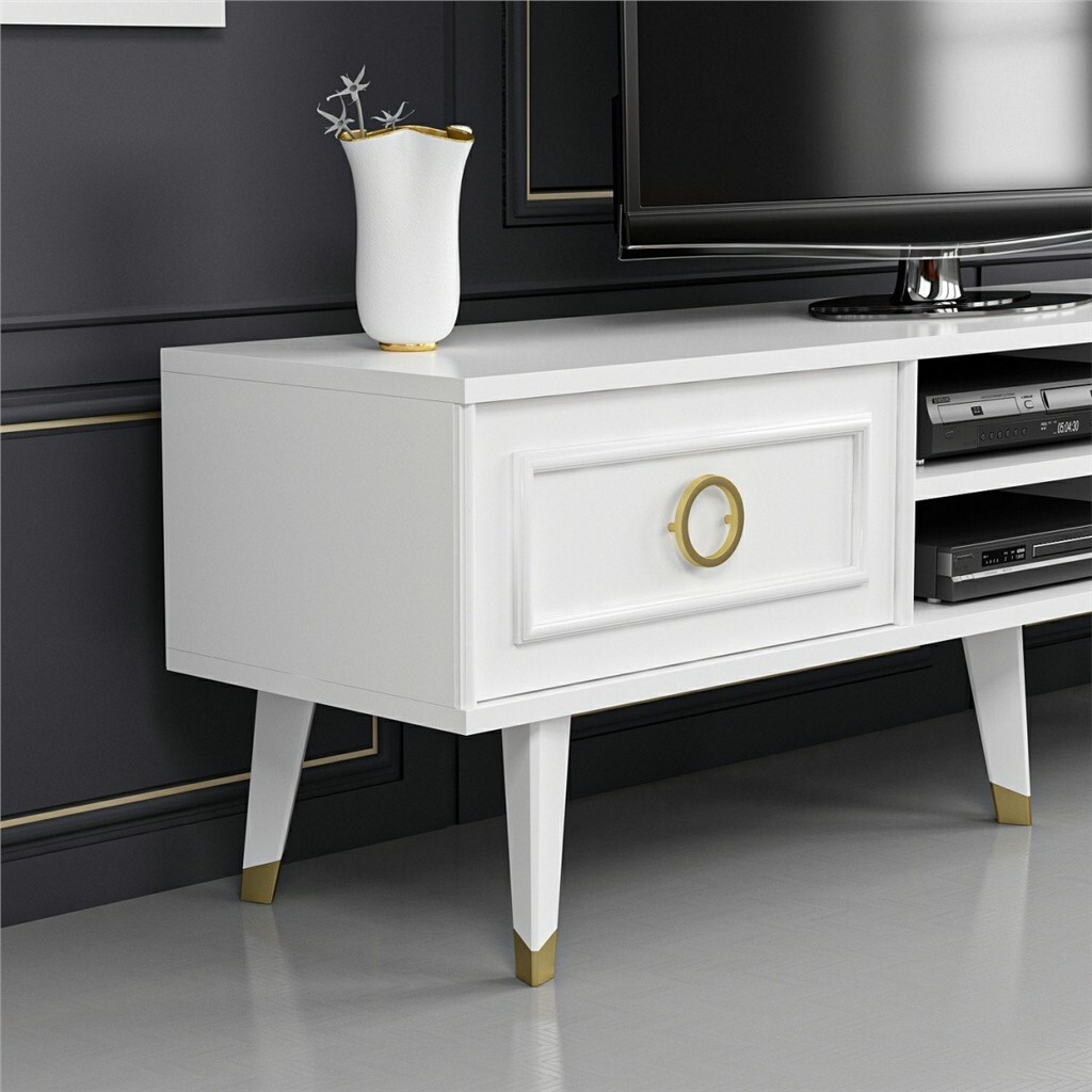 Modern-TV-Stand-150cm-High-Gloss-White-Gold-With-2-Wall-Panels-296985295387-3 – product image