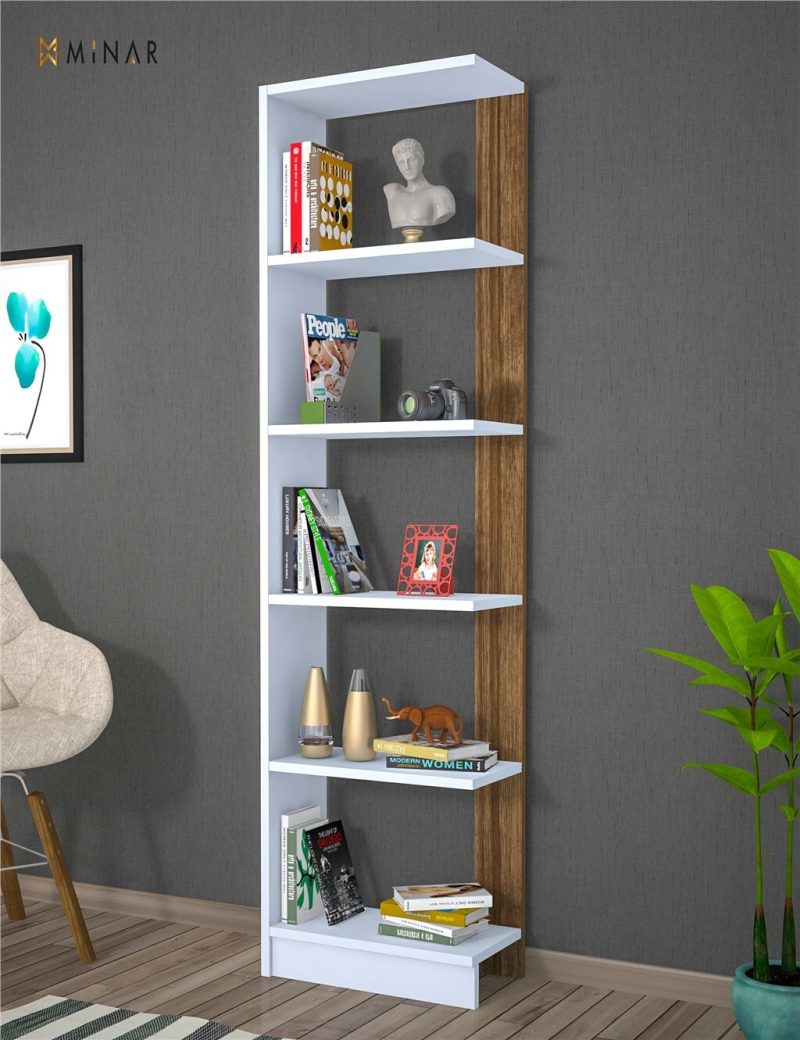 Pupis-Space-saving-Shelf-Bookcase-Walnut-and-White-296661507278 – product image