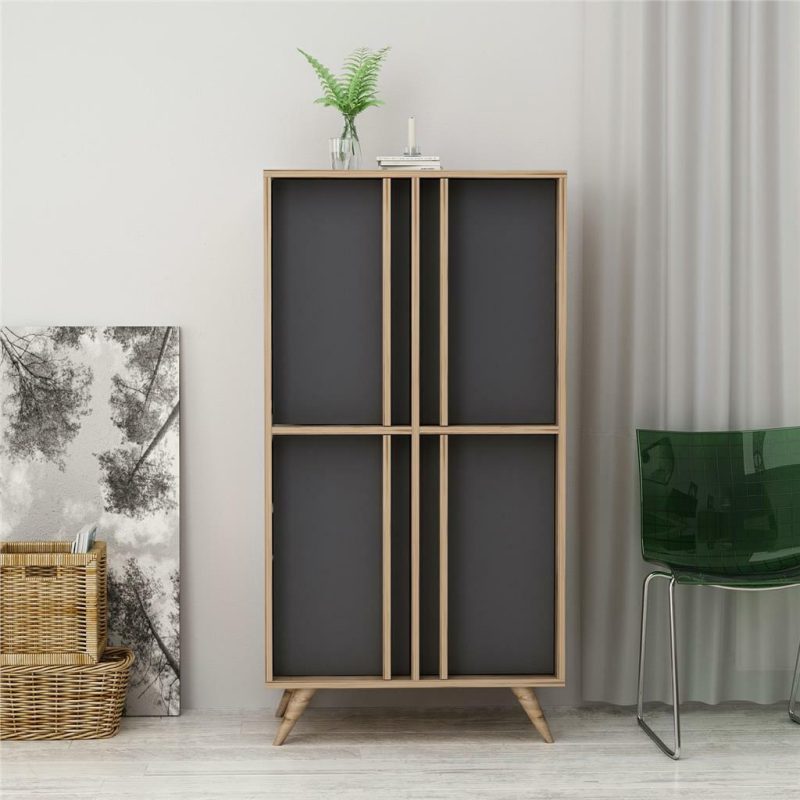 Retro-Modern-Tall-SideboardCabinet-Finished-in-Anthracite-Grey-296535229898 – product image